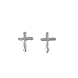 Boucles d\'oreilles en argent croix irrégulière et fermoir clou avec poussette - Vue 1