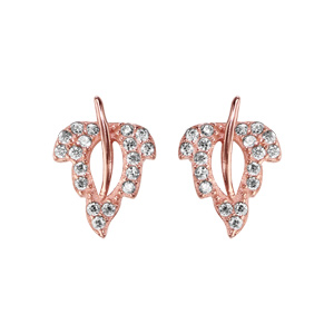 Boucles d\'oreilles en argent et dorure rose feuille ornée d\'oxydes blancs sertis avec centre ajouré et tige lisse et fermoir clou avec poussette - Vue 1