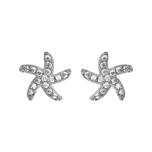 Boucles d\'oreilles en argent étoile de mer ornée d\'oxydes blancs sertis et fermoir clou avec poussette - Vue 1