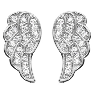 Boucles d\'oreilles en argent rhodié aile d\'ange ornée d\'oxydes blancs sertis et fermoir poussette - Vue 1