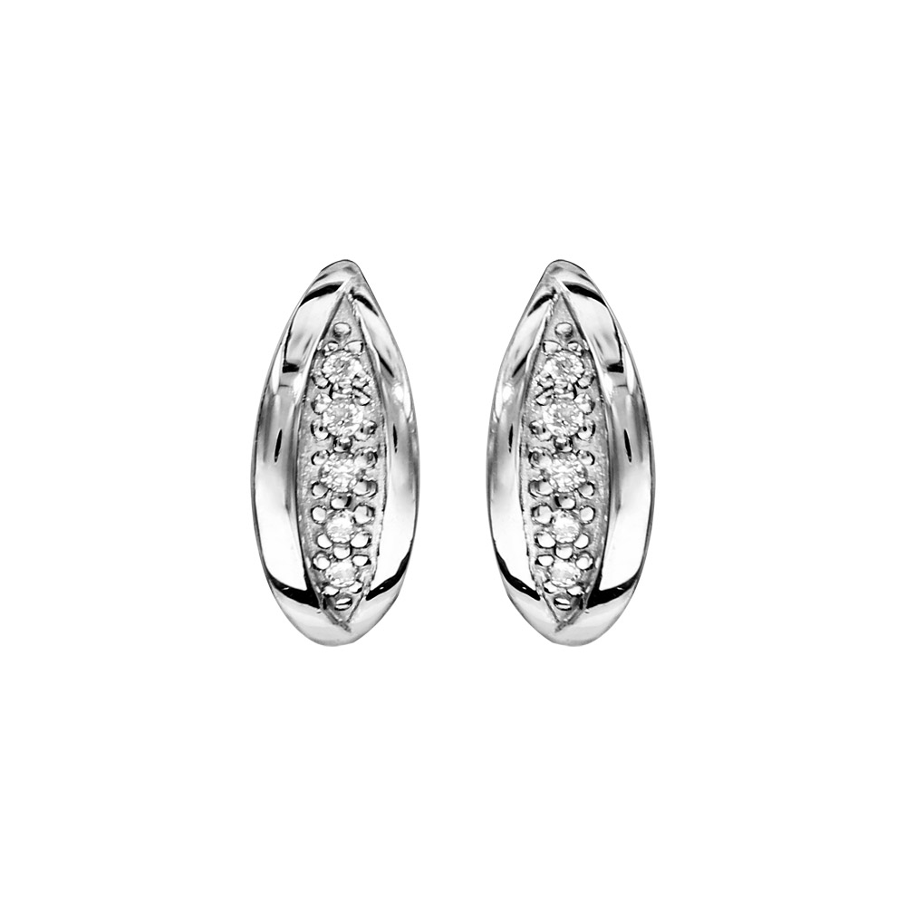 Boucles d\'oreilles en argent rhodi� amande lisse avec oxydes blancs sertis et fermoir poussette - Vue 1