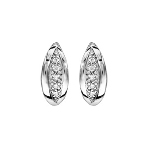 Boucles d\'oreilles en argent rhodi amande lisse avec oxydes blancs sertis et fermoir poussette - Vue 1