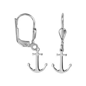 Boucles d\'oreilles en argent rhodié ancre marine suspendue et fermoir dormeuse - Vue 1