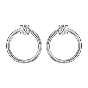Boucles d\'oreilles en argent rhodié anneau lisse avec oxyde blanc sertis de 4mm et fermoir poussette - Vue 1