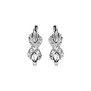 Boucles d\'oreilles en argent rhodi avec noeud orn d\'oxydes blancs sertis emmaill sur le brin et fermoir poussette - Vue 1