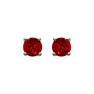 Boucles d\'oreilles en argent rhodi avec pierre rouge ronde 5mm 4 griffes et fermoir poussette - Vue 1