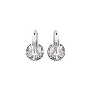 Boucles d\'oreilles en argent rhodié barrette avec oxyde rond blanc et fermoir clou avec poussette - Vue 1
