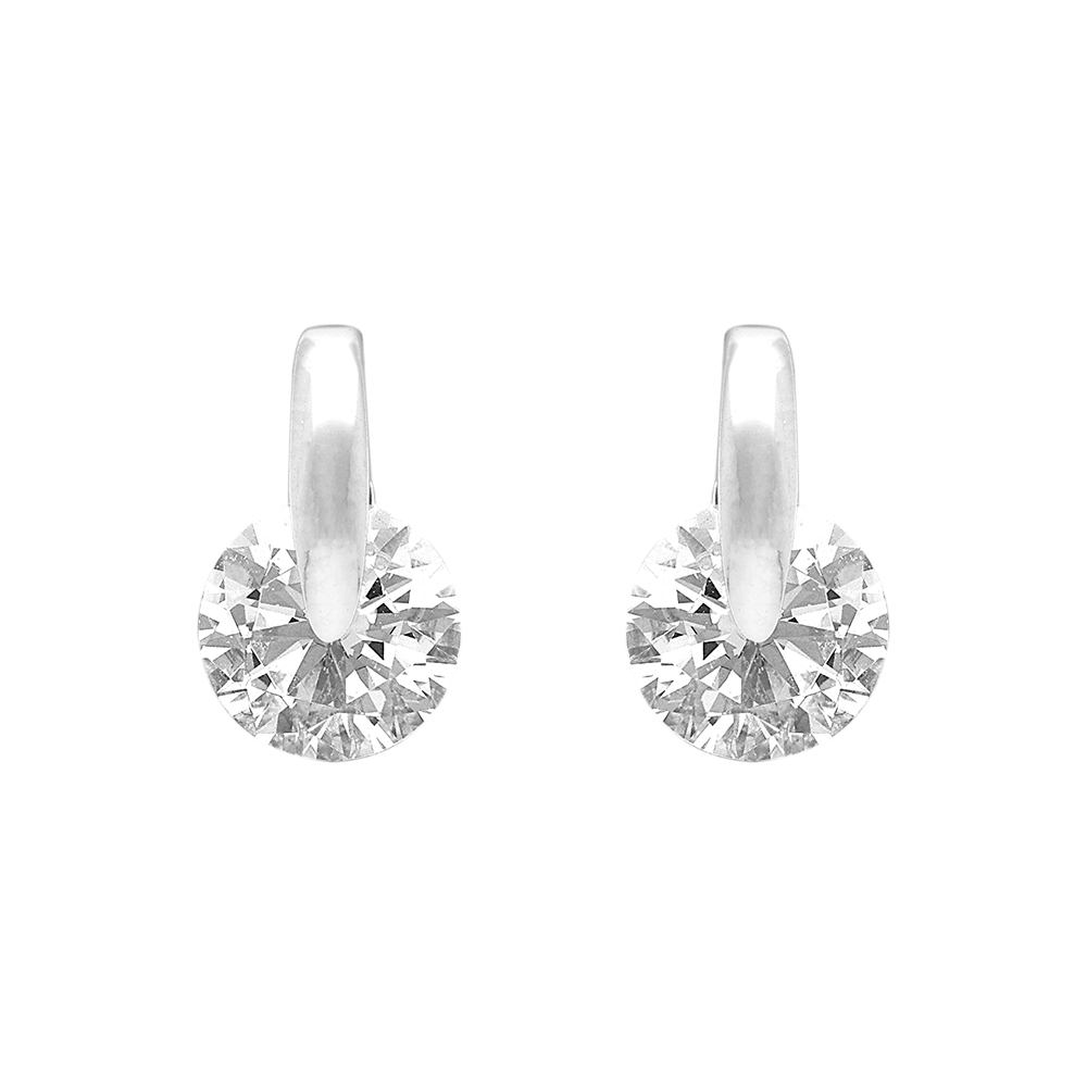 Boucles d\'oreilles en argent rhodi� barrette avec oxyde rond blanc et fermoir poussette - Vue 1