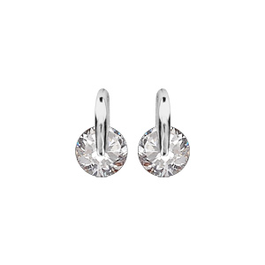 Boucles d\'oreilles en argent rhodi barrette avec oxyde rond blanc et fermoir poussette - Vue 1