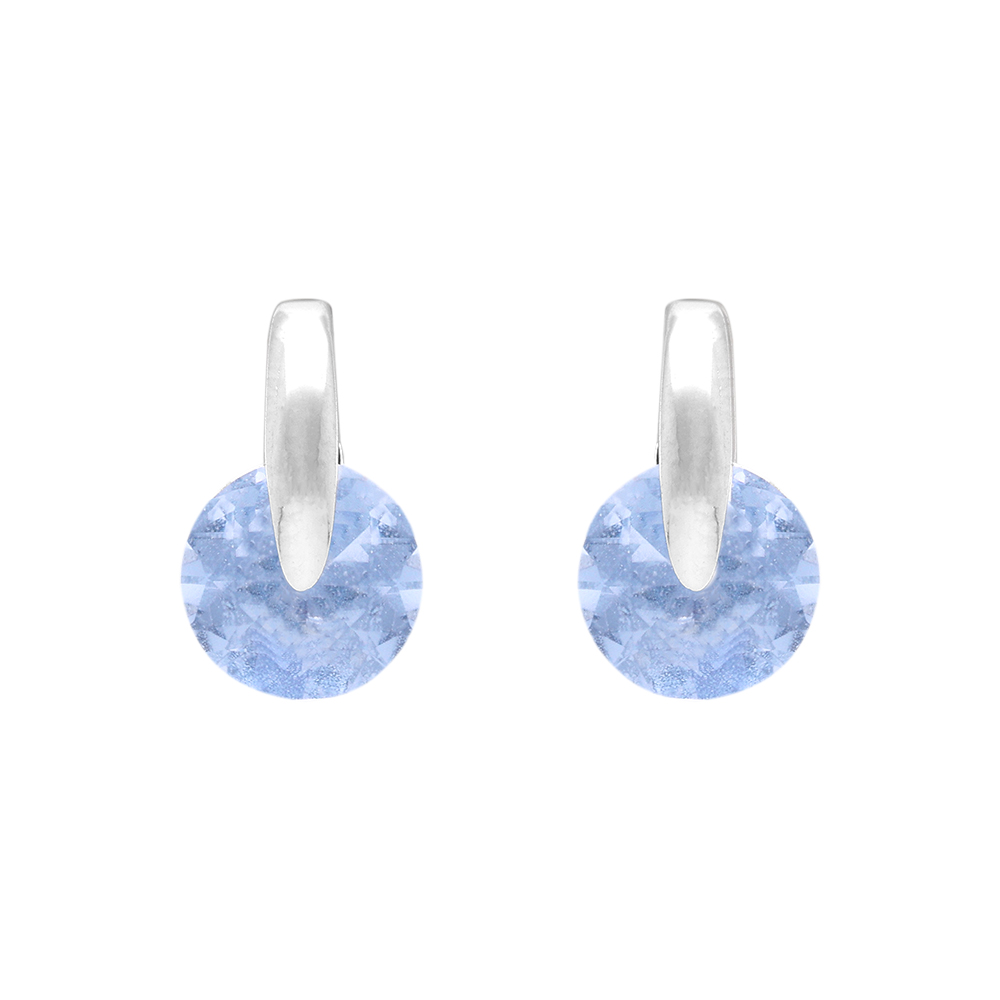 Boucles d\'oreilles en argent rhodi� barrette avec oxyde rond bleu et fermoir poussette - Vue 1