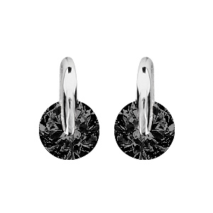 Boucles d\'oreilles en argent rhodi barrette avec oxyde rond noir et fermoir poussette - Vue 1