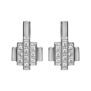 Boucles d\'oreilles en argent rhodié barrettes lisses et ornées d\'oxydes blancs sertis et fermoir clou avec poussette - Vue 1