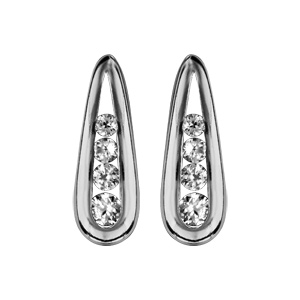 Boucles d\'oreilles en argent rhodié 1 boucle avec 4 oxydes blancs ronds sertis à l\'intérieur et fermoir clou avec poussette - Vue 1