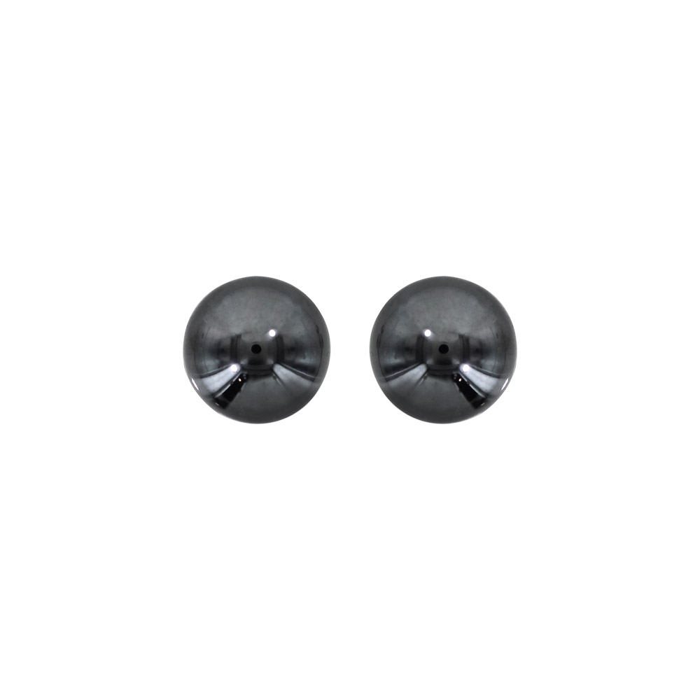 Boucles d\'oreilles en argent rhodi� boule h�matite 6mm et fermoir poussette - Vue 1