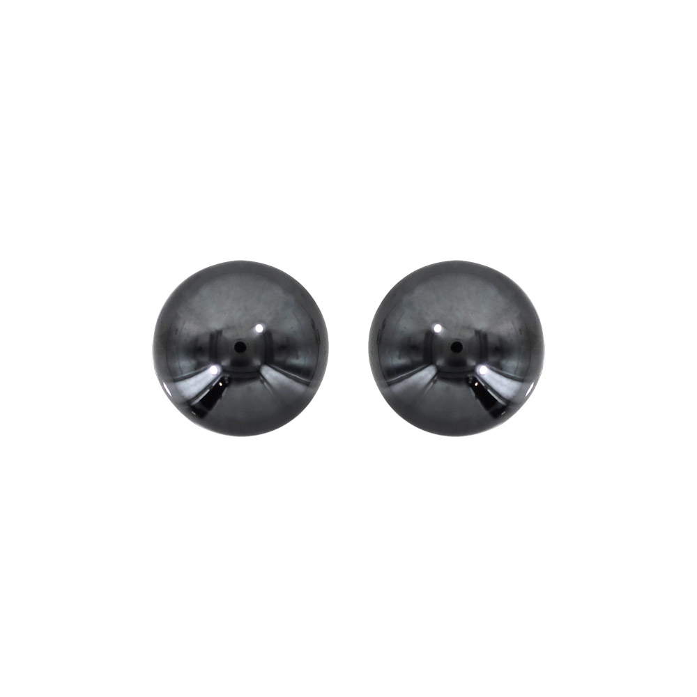 Boucles d\'oreilles en argent rhodi� boule h�matite 8mm et fermoir poussette - Vue 1