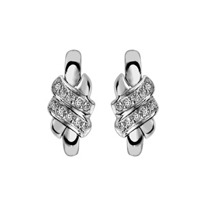Boucles d\'oreilles en argent rhodié 1 brin croisé sur le dessus et oxydes blancs sertis et fermoir clou avec poussette - Vue 1