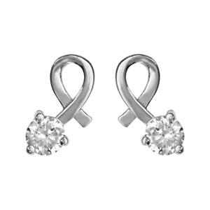 Boucles d\'oreilles en argent rhodi 1 brin lisse faisant 1 boucle avec 1 oxyde blanc serti  l\'extrmit et fermoir poussette - Vue 1