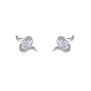 Boucles d\'oreilles en argent rhodi 2 brins en S avec oxyde blanc au centre et fermoir poussette - Vue 1