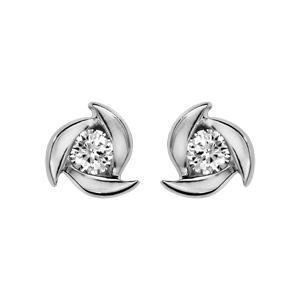 Boucles d\'oreilles en argent rhodi 3 brins tournants avec oxyde blanc au centre du cercle et fermoir poussette - Vue 1