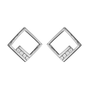 Boucles d\'oreilles en argent rhodi carr ajour et oxydes blancs sertis et fermoir poussette - Vue 1