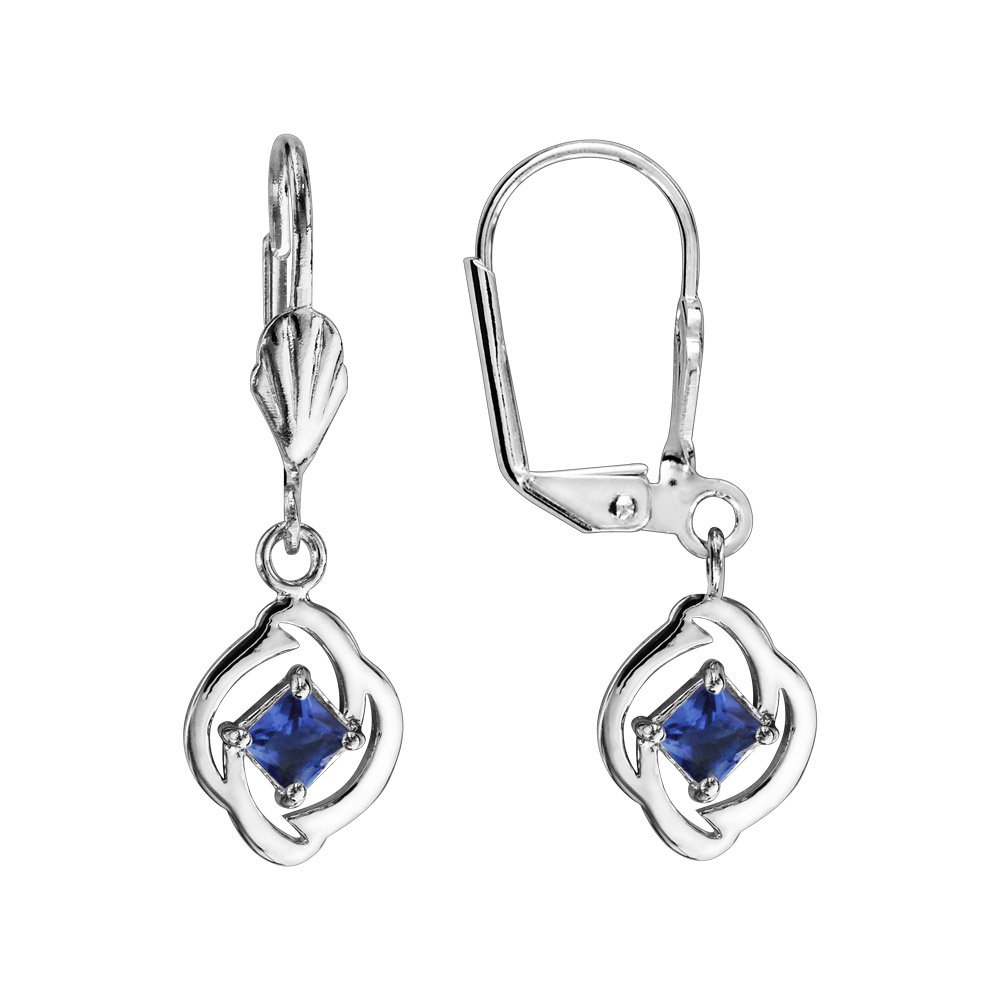 Boucles d\'oreilles en argent rhodi� carr� suspendu avec oxyde bleu fonc� et fermoir dormeuse - Vue 1