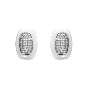 Boucles d\'oreilles en argent rhodié céramique blanche et oxydes sertis fermoir tige à poussette - Vue 1