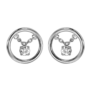 Boucles d\'oreilles en argent rhodi cercle 1 oxyde blanc serti pendant et fermoir poussette - Vue 1