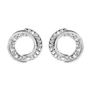 Boucles d\'oreilles en argent rhodi 2 cercles enrouls avec oxydes blancs sertis et fermoir poussette - Vue 1