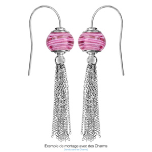 Boucles d\'oreilles en argent rhodié charms avec plusieurs chaînettes et fermoir crochet - Vue 1
