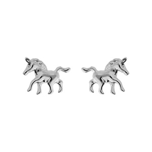 Boucles d\'oreilles en argent rhodi cheval au galop et fermoir poussette - Vue 1