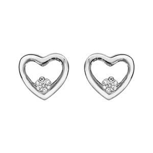 Boucles d\'oreilles en argent rhodi coeur ajour avec oxyde blancs en forme de fleur et fermoir poussette - Vue 1