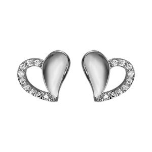 Boucles d\'oreilles en argent rhodi coeur vid contour d\'oxydes blancs sertis et fermoir poussette - Vue 1