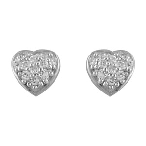 Boucles d\'oreilles en argent rhodi coeur orn d\'oxydes blancs et fermoir poussette - Vue 1