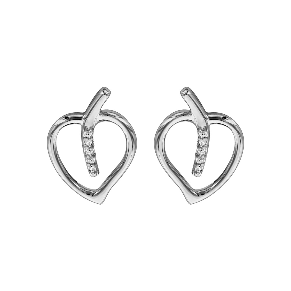 Boucles d\'oreilles en argent rhodi� coeur oxydes blancs sertis - Vue 1
