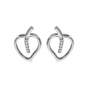 Boucles d\'oreilles en argent rhodi coeur oxydes blancs sertis - Vue 1