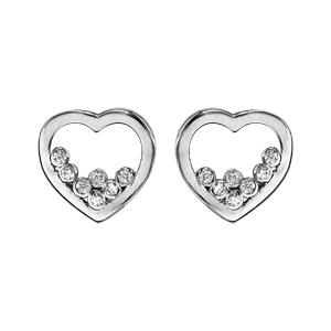 Boucles d\'oreilles en argent rhodi coeur 7 oxydes blancs sertis fermoir poussette - Vue 1