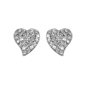 Boucles d\'oreilles en argent rhodi coeur pav d\'oxydes blancs sertis et fermoir poussette - Vue 1