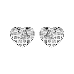 Boucles d\'oreilles en argent rhodi coeur quadrill avec oxydes blancs sertis et fermoir poussette - Vue 1