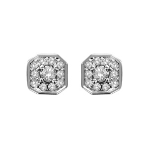 Boucles d\'oreilles en argent rhodi collection joaillerie carr bisaut et oxydes blancs sertis fleur et fermoir poussette - Vue 1