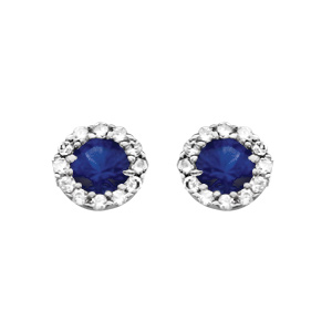 Boucles d\'oreilles en argent rhodi collection joaillerie 1 gros oxyde bleu au centre avec contour en oxydes blancs et fermoir poussette - Vue 1