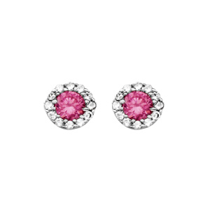 Boucles d\'oreilles en argent rhodié collection joaillerie 1 gros oxyde rose au centre avec contour en oxydes blancs et fermoir poussette - Vue 1