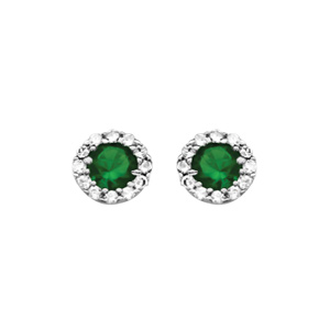 Boucles d\'oreilles en argent rhodi collection joaillerie 1 gros oxyde vert au centre avec contour en oxydes blancs et fermoir poussette - Vue 1