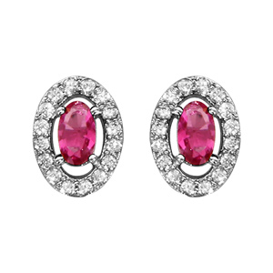 Boucles d\'oreilles en argent rhodi collection joaillerie oxyde ovale fuchsia cercl d\'oxydes blancs sertis et fermoir poussette - Vue 1