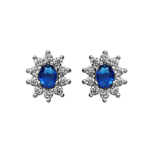 Boucles d\'oreilles en argent rhodi collection joaillerie pierre centrale bleu fonc contour oxydes blancs sertis et fermoir poussette - Vue 1