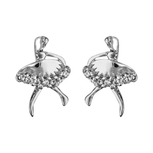 Boucles d\'oreilles en argent rhodié danseuse avec tutu orné d\'oxydes blancs sertis et fermoir clou avec poussette - Vue 1