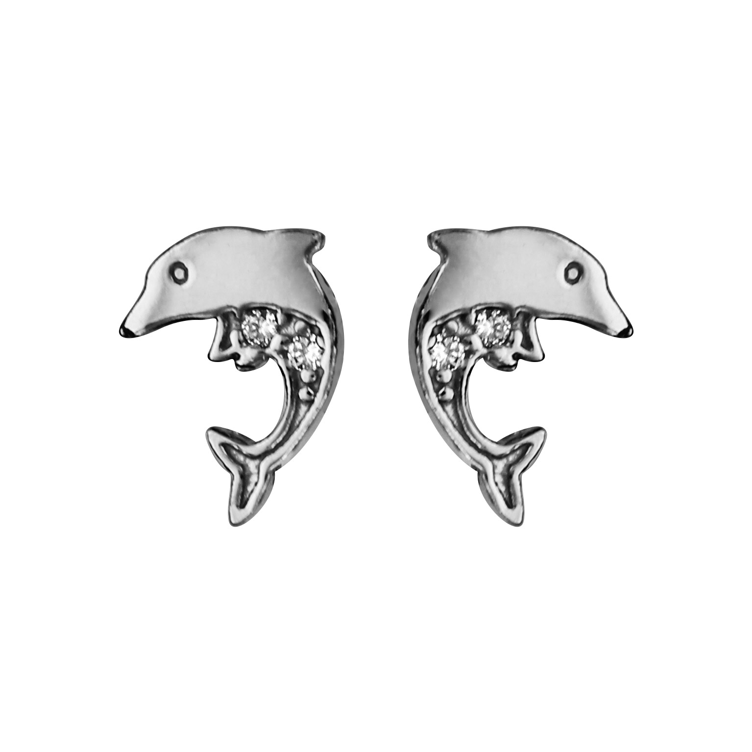 Boucles d'oreilles dauphins en or jaune 18 carats et zirconium