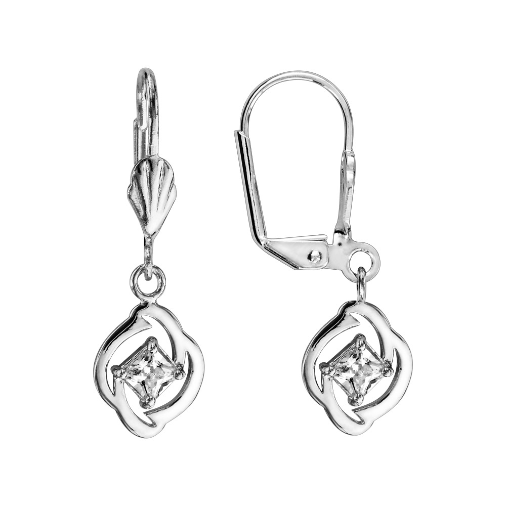 Boucles d\'oreilles en argent rhodi� dormeuse carr� oxyde blanc serti - Vue 1