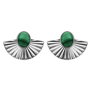 Boucles d\'oreilles en argent rhodi drapes avec pierre Malachite vritable et fermoir poussette - Vue 1