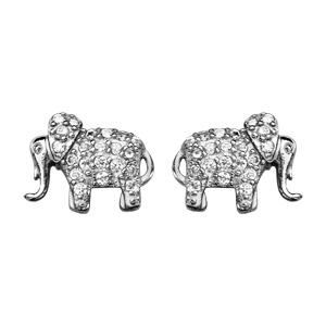 Boucles d\'oreilles en argent rhodi lphant orn d\'oxydes blancs sertis et fermoir poussette - Vue 1