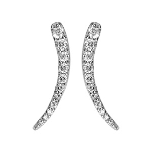 Boucles d\'oreilles en argent rhodi en forme de virgule orne d\'oxydes blancs sertis et fermoir poussette - Vue 1